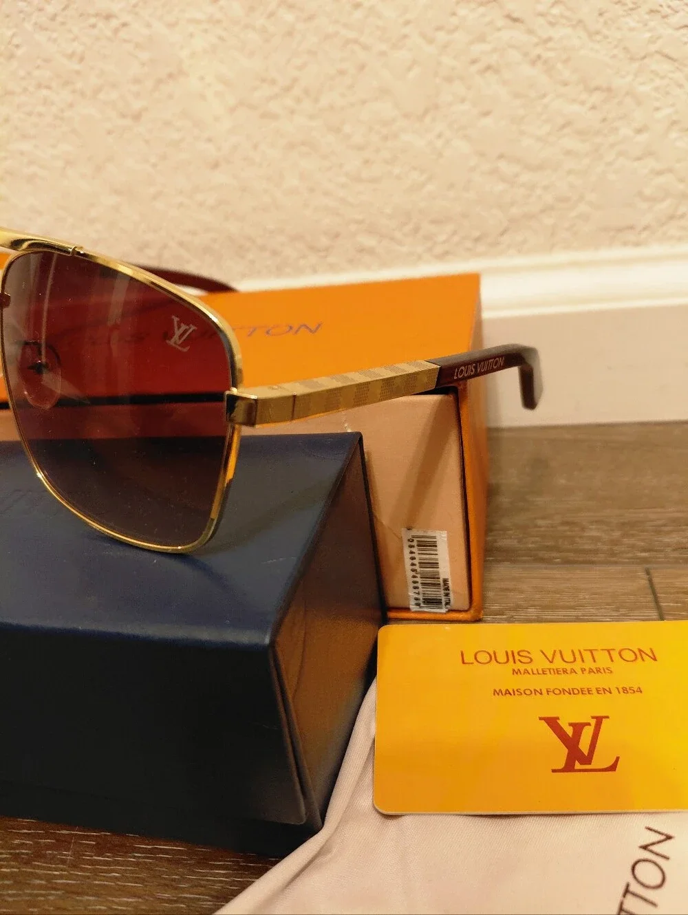 Vintage 2009 Louis Vuitton Attitude Z0259U Damier Gold Pilot Aviator Sunglasses